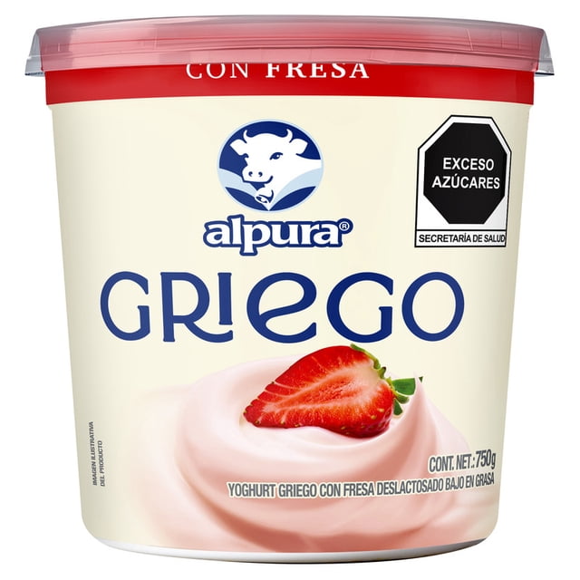 Yoghurt griego Alpura sabor fresa deslactosado bajo en grasa 750 g