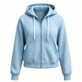 thumbnail image 5 of Crewneck Sweatshirt Women Ndbuld Women's Fashion Solid Color Long Sleeve Hooded Pocket Zipper Drawstring Pocket Tops Sweatshirts Light Blue,XL, 5 of 6