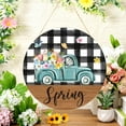 thumbnail image 6 of Spring Wooden Hanging Sign Welcome Truck Flower Door Hanger Buffalo Plaid Wood Spring Door Sign Floral Spring Door Decor Rustic Farmhouse Wall Hanging Plaque for Front Porch Outdoor Indoor, 6 of 7