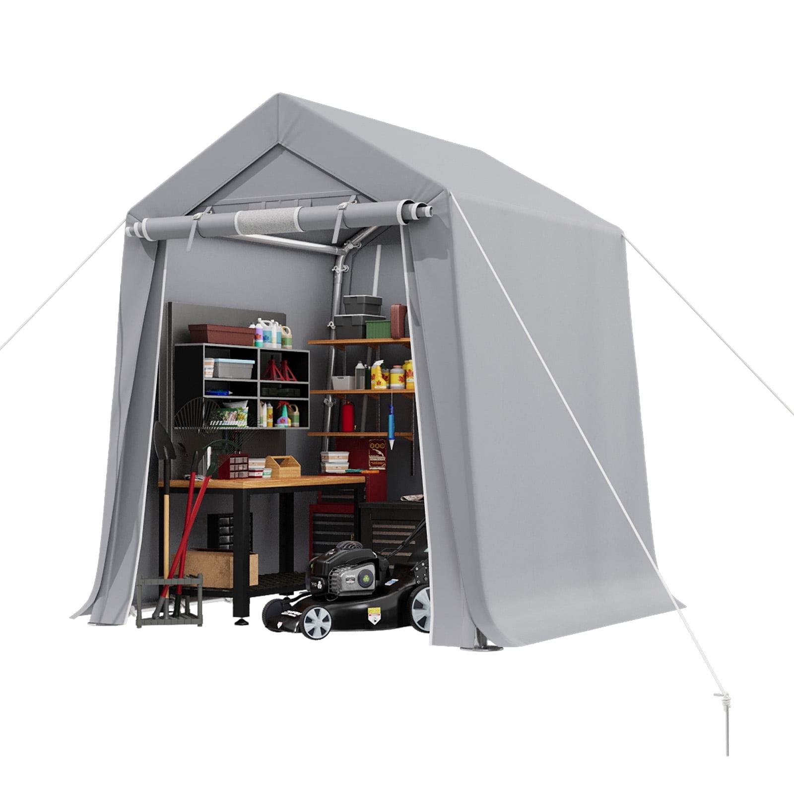 Mellcom 6x8 FT Whaterproof Storage Sheds , Portable Sheds and Outdoor Storage with Rolled up Zipper Door for Motorcycles,Bikes and Garden Tools