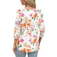 thumbnail image 3 of Sevevn Women's Round Neck Button 3/4 Quarter Sleeve Top Family Gifts Beige Floral M, 3 of 7