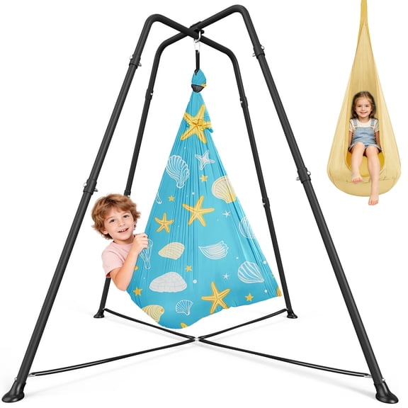 Sensory Swing with stand and Pod Swing, Sensory Chair Indoor/Outdoor, Swing Set for Kids & Adults, 330LBS, Shell Print