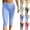 18# Light Blue, variant on Womens Gingham Check Capri Leggings Low Rise Slim Fit Yoga Capris Scalloped Waist Casual Cropped Pants with Side Slit Hem Black S