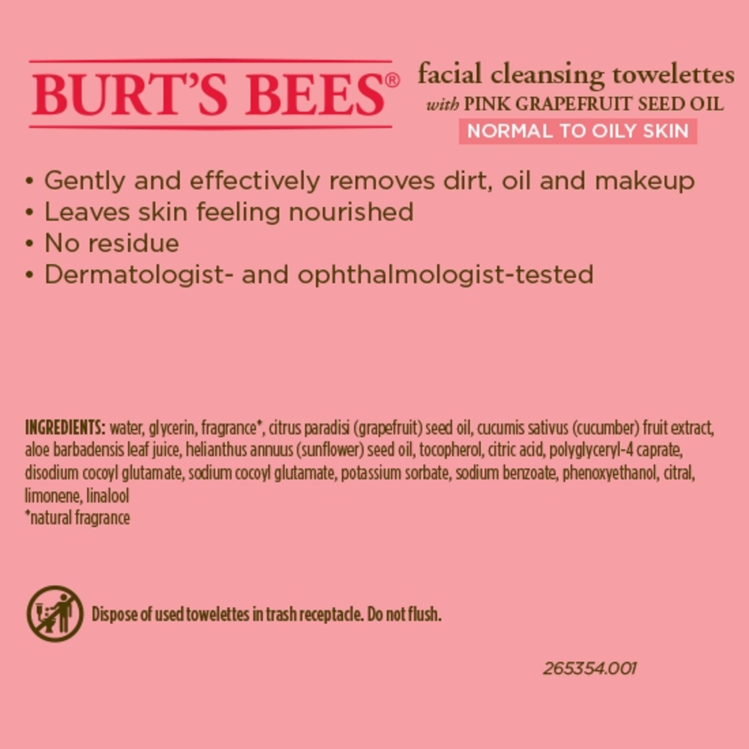 Buy Burt's Bees Grapefruit Facial Towelettes for Normal to Oily Skin