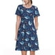 thumbnail image 1 of Balery Cartoon Sharks2 Vestidos sueltos de manga corta para mujer, vestidos de verano 2025, vestidos casuales de corte A con vuelo., 1 of 6