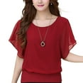 thumbnail image 2 of Jumpingount Camiseta de gasa de verano a la moda para mujer, camiseta informal de manga corta, blusa informal Prendas para la parte del cuerpo Vino rojo SG, 2 of 6