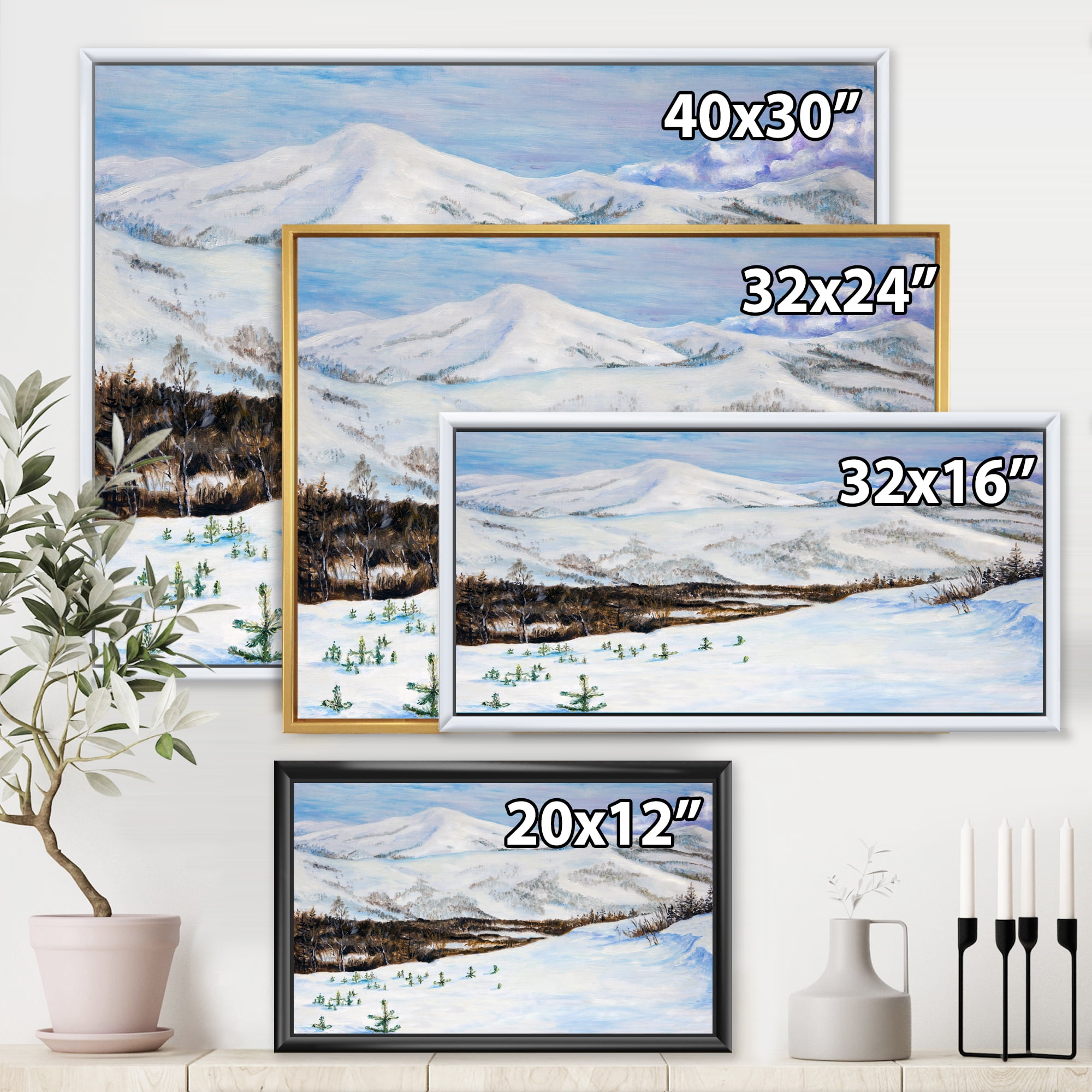 Designart 'Snow-Capped Mountains With Winter Landscape' Traditional Framed Canvas Wall Art Print