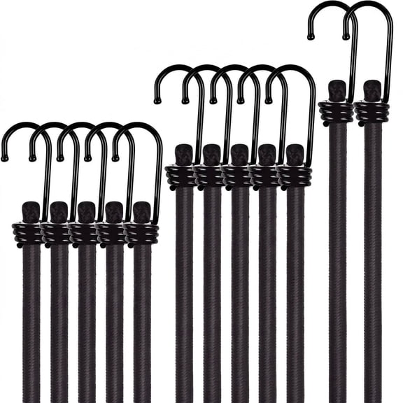 CNDRLEF 12 Pcs Bungee Cords with Hooks, 8mm Heavy Duty Elastic Tie Down Straps, Assorted 15.7/23.6/35.4 in for Cargo, Tarps