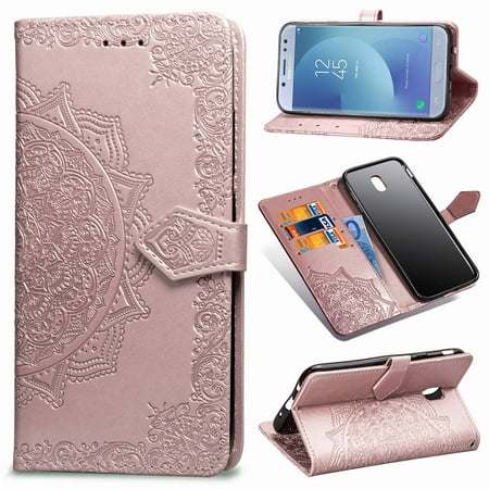 Galaxy J5 2017 Case, Galaxy J530 Case (EU Version), Allytech Flip Stand Cover Mandala Embossed Full Body Protection Cover Case for Samsung Galaxy J5 2017 / J530, Rosegold