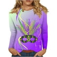thumbnail image 2 of Aloohaidyvio Mardi Gras Clothing,Womens Mardi Gras Party Top Long Sleeve Mask Shiny Glitter Print Crew Neck T-Shirt, Mardi Gras Shirts, 2 of 5