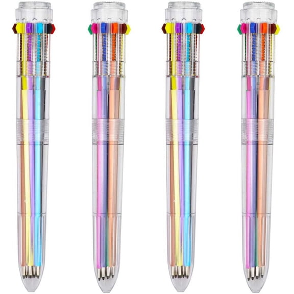 Multicolor Pens 10 Pack Retractable Ballpoint Pens - 8 Colors Transparent Barrel Ballpoint Pen for Office Supplie