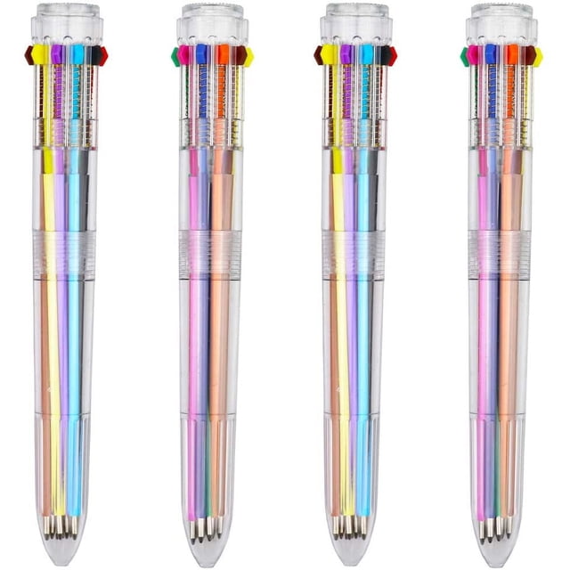 Bolígrafos multicolores, bolígrafos transparentes para material de oficina.