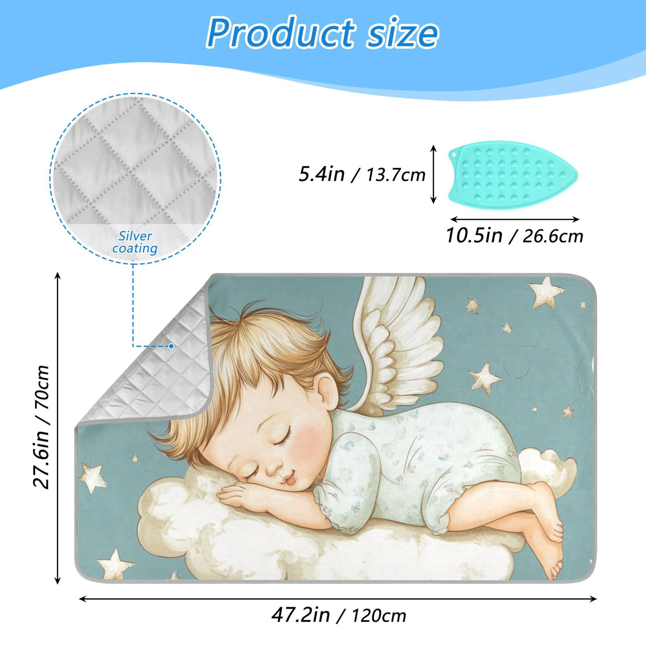 Cute Sleeping Angels Clouds Stars Ironing Mat Blanket Portable Travel Ironing Pad Heat Resistant Pad 47.2" x 27.6”