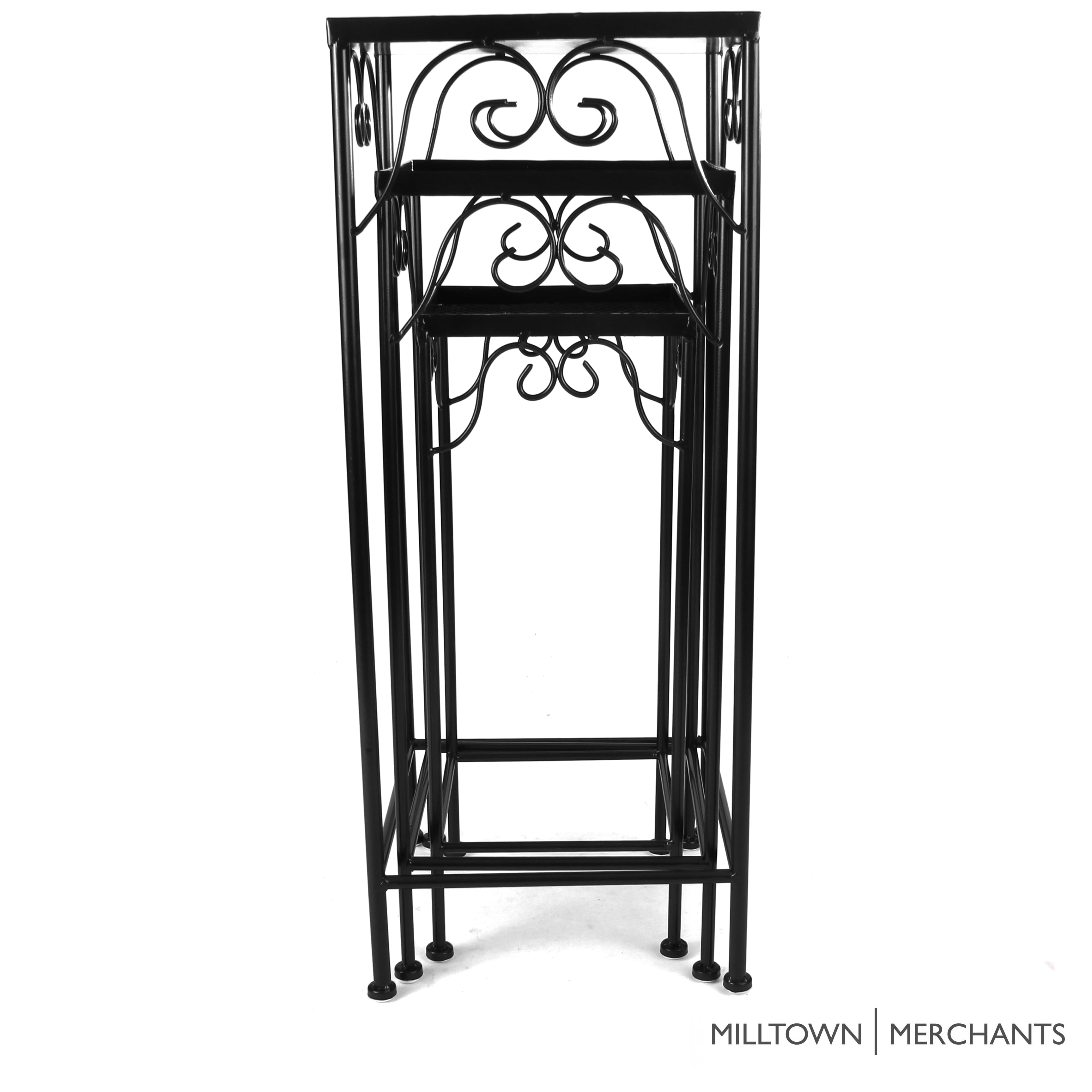 Milltown Merchants Outdoor Metal Rectangle End Table, Black (Set of 3)