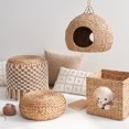 thumbnail image 4 of Pefilos 13" Water Hyacinth Woven Cave Cat Beds for Indoor Cats and Small Dogs, Wicker Square Cat House Condo, Brown, 4 of 7