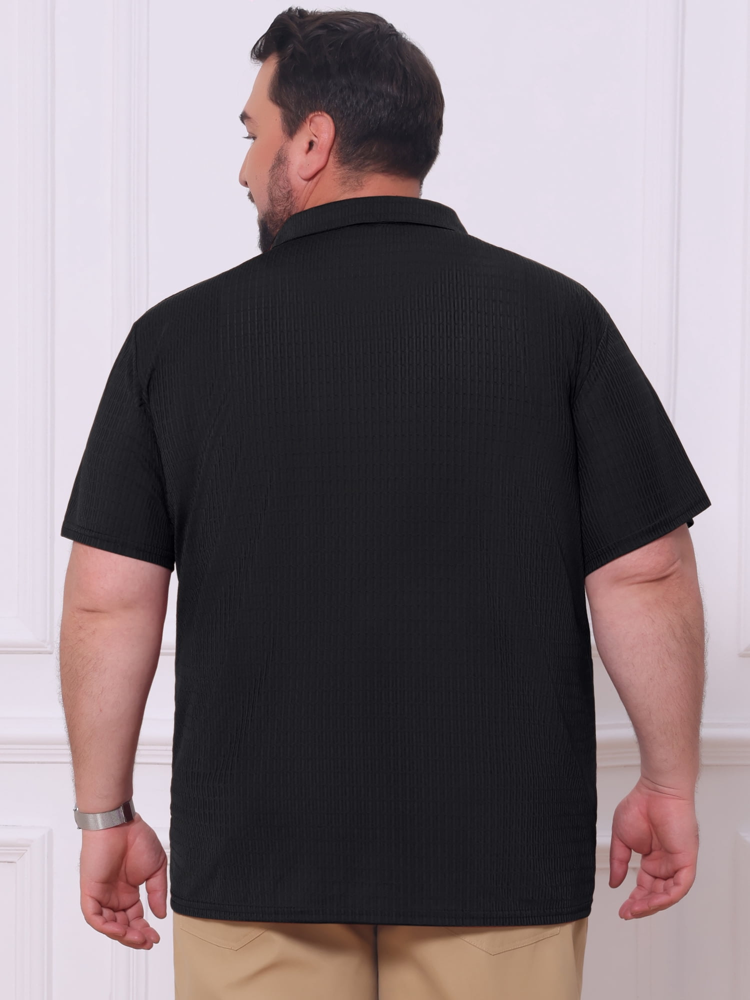 DARING DIVA Men's Big Tall Casual Short Sleeve Work Textured Knitted Polo Shirt 2XL Black