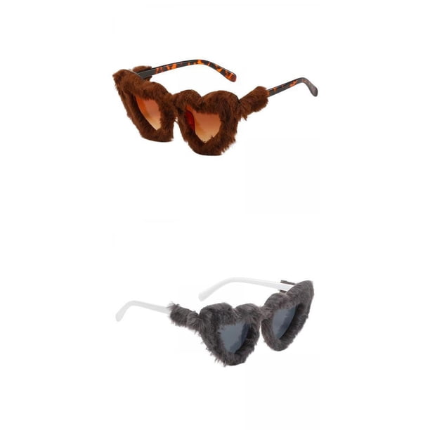 2x De Sol De Felpa Suave De Sol Para Marrón + Gris Marrón+Gris Jinwen Gafas de sol en forma de corazón