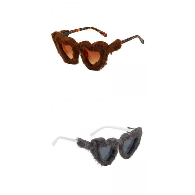 2 gafas de sol de felpa suave para . Marrón+Gris BLESIY Gafas de sol en forma de corazón
