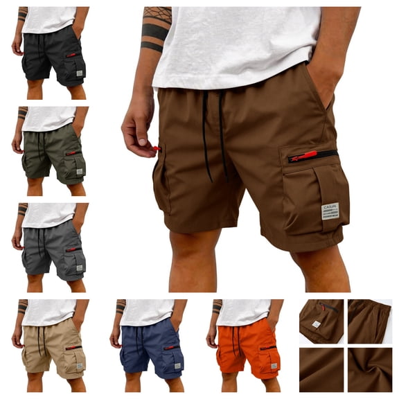 Mens Cargo Shorts Drawstring Multi Pockets Wide Leg Work Shorts Stretch Ripstop Outdoor Travel Camp Hiking Short with Multi Pockets Brown XL