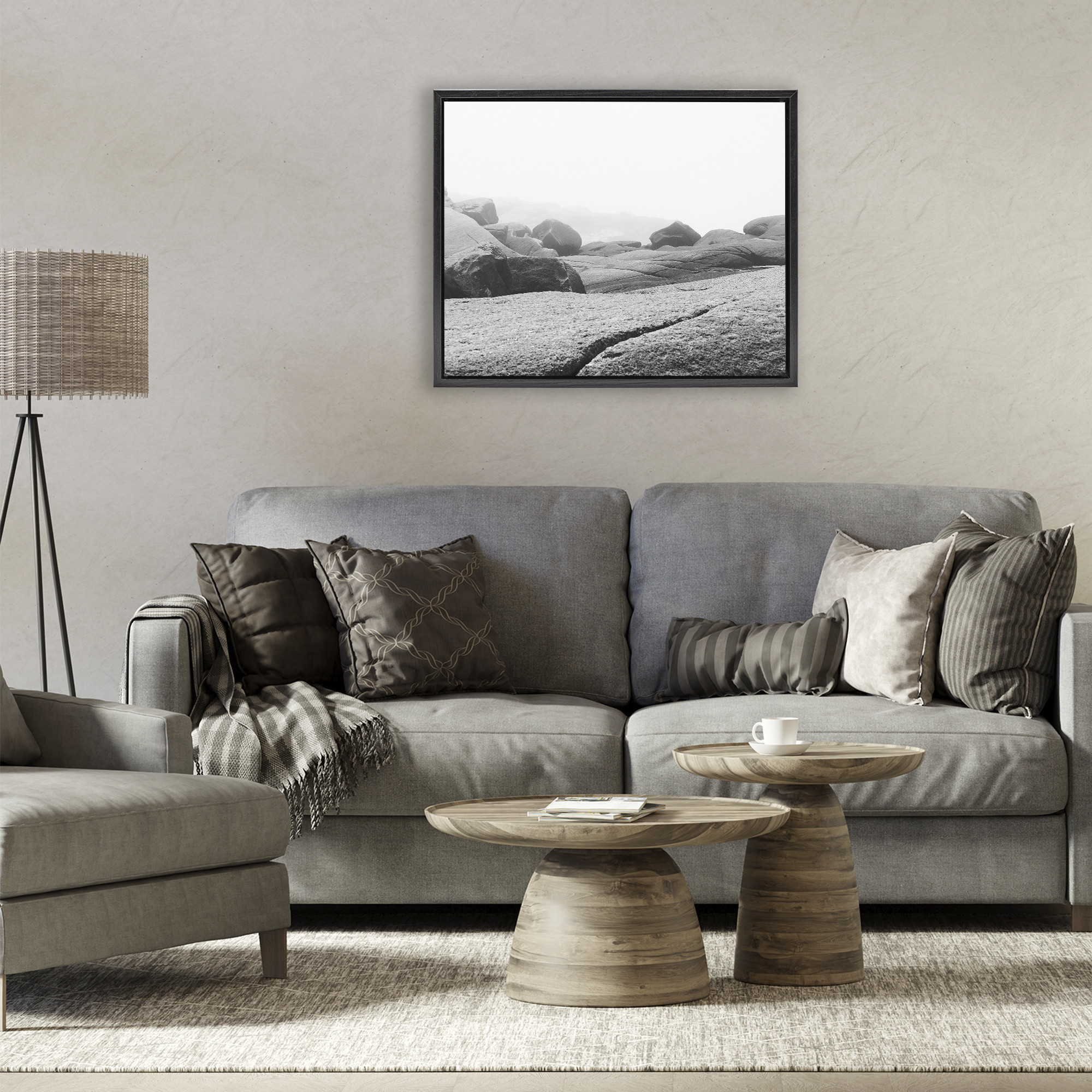 Rocks at Peggy's Cove Black Framed Floater Canvas Wall Art, design by Clive Branson