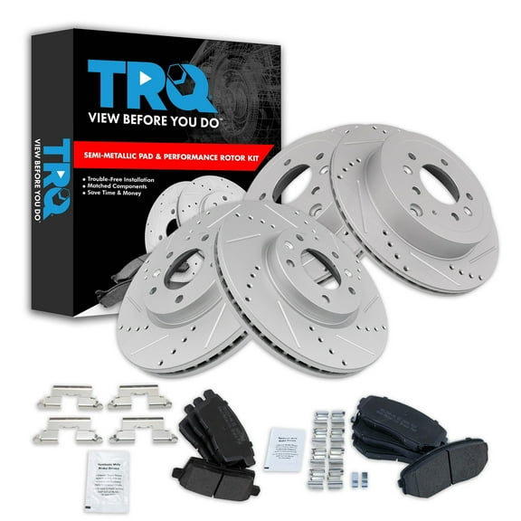 TRQ Front and Rear Performance Brake Pad & Rotor Kit Brake Pads Brake Rotors Set Semi-Metallic Premium G-Coated Fits Select 2007-2012 Mazda CX-7