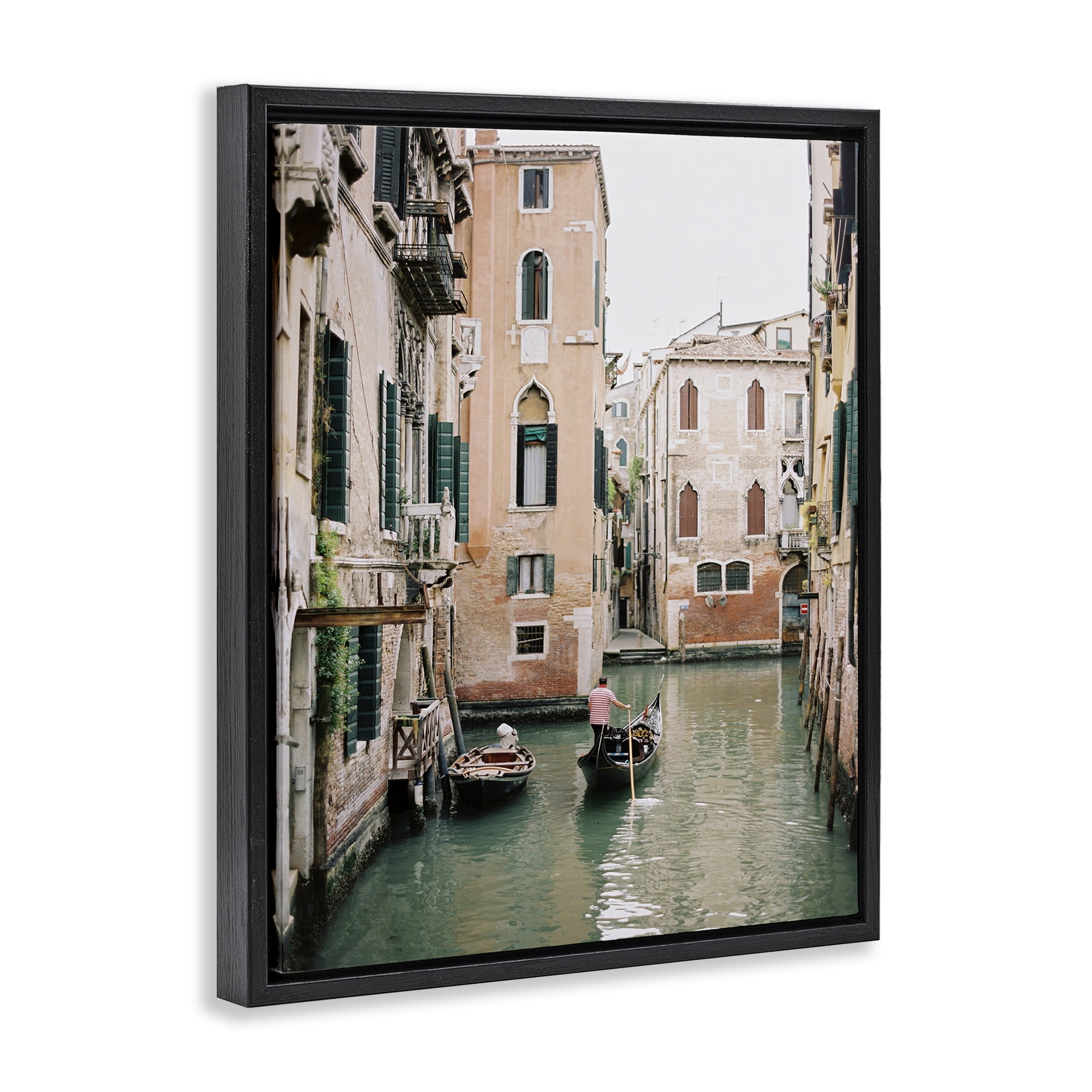 Stupell Industries Canal Gondolas Scene Town & City Photography Black Floater Framed Art Print Wall Art, 17 x 21