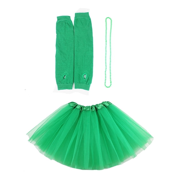 Fiudx Conjunto de Disfraz para El Día de San Patricio: Falda Tutú Verde con Lentejuelas de Trébol, Collar de Cuentas, Diadema con Lazo, Mangas Verdes, Accesorios para Festivales, Talla de Adulto, Con