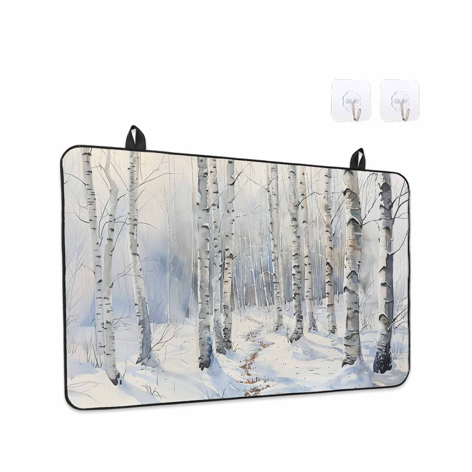 Christmas Tree Stove Top Cover for Electric Stove, Heat-proof & Non Slip Glass Top Stove Cover Protector, White Winter Xmas Snowflake Kitchen Flat Cooktop Rubber Mat 24x21 Inches