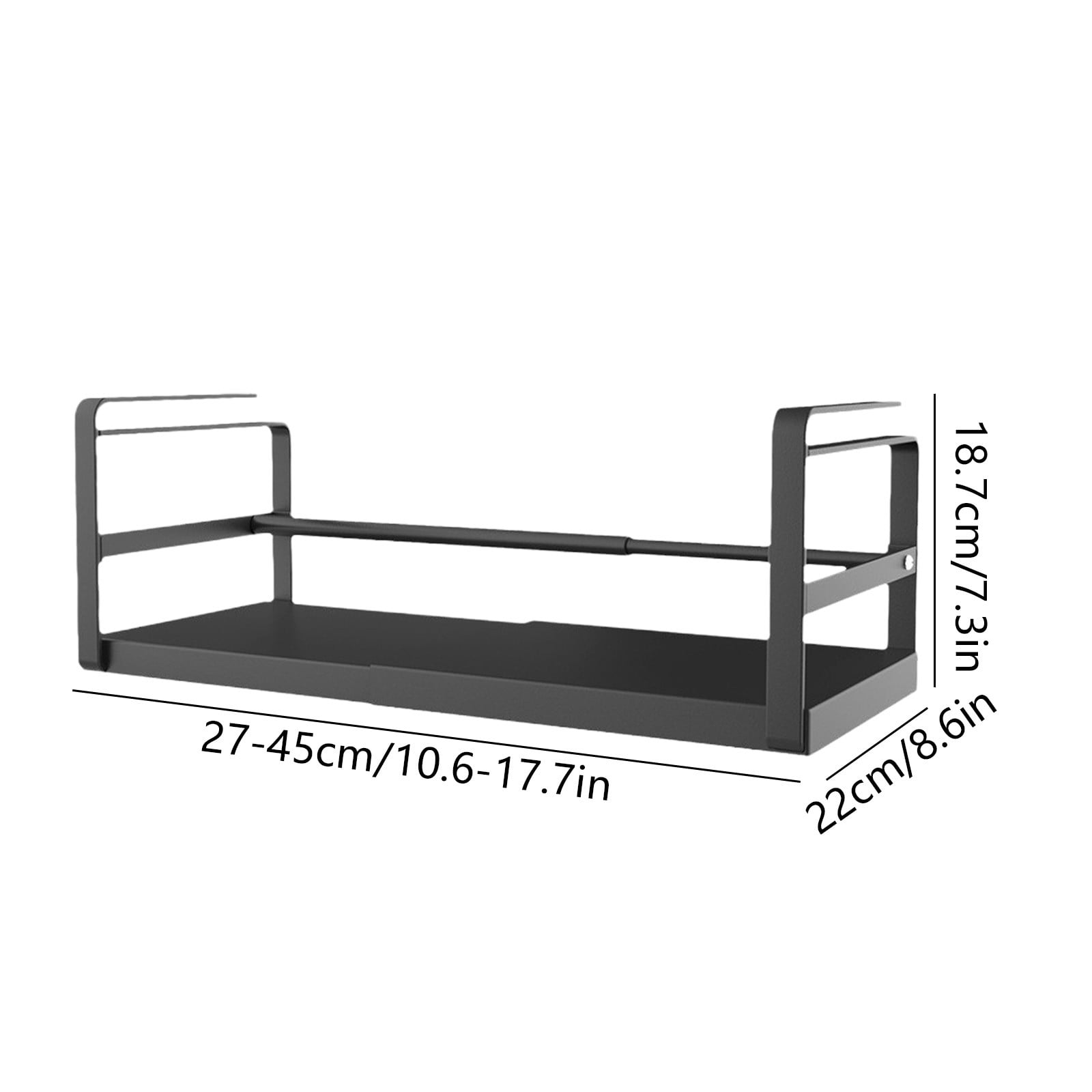 Adjustable Under Shelf Storage Basket for Kitchen Pantry and Bathroom | Telescopic Steel Wire Organizer | Black | 1-Pack | 27-45 x 22 x 19 cm