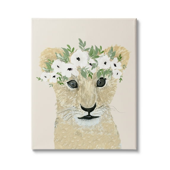Stupell Industries Big Eye Baby Lion Floral Crown Children's Safari, 16 x 20, Design by Lucille Price