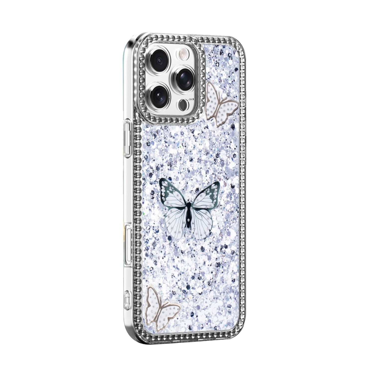 Shiny Butterfly Durable Case for iPhone 17 Pro - White