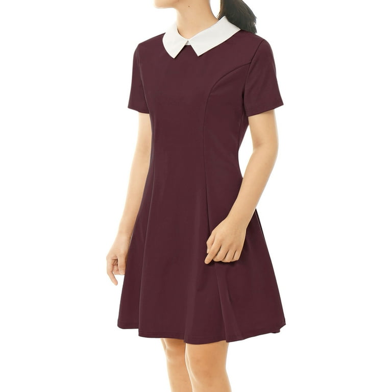 Burgundy peter top pan collar dress