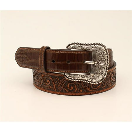 M&F Western A1036302-38 1.5 in. Scroll Strap Croco Tabs Belts, Brown - Size 38