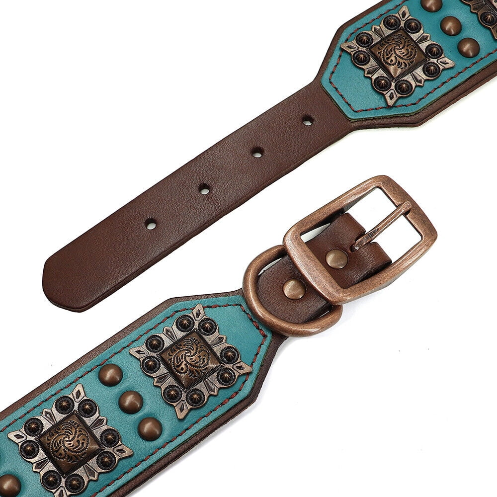 Pet Artist 2 Inch Wide Dog Collars Retro Studded Real Leather Large Pet Collars Heavy Duty Rottweiler L XL XXL