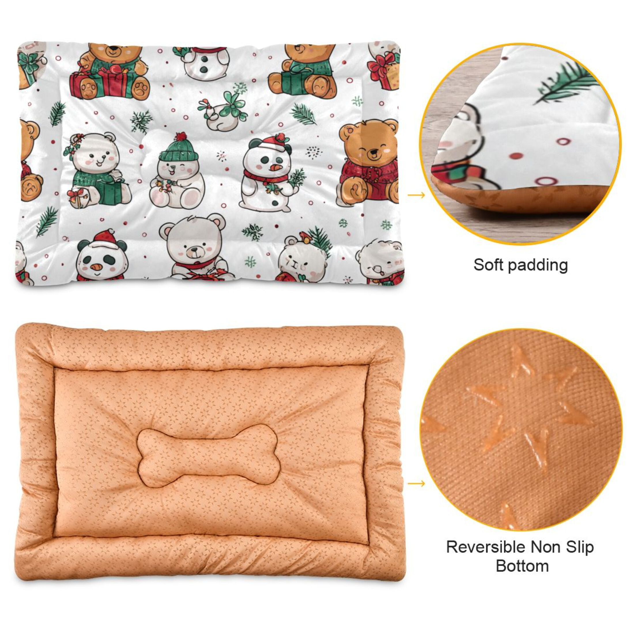 Cozy Mat Pet Bed Indoor Outdoor Warm Soft For Cat Dog Puppy(S/M) Bear Snowmen Polka Dots