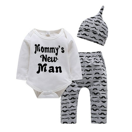 

Yubatuo Infant Baby Kids Boys Plants Set Long-slevees Romper+Pants+Hat Outfits Jumpsuits Gray 70