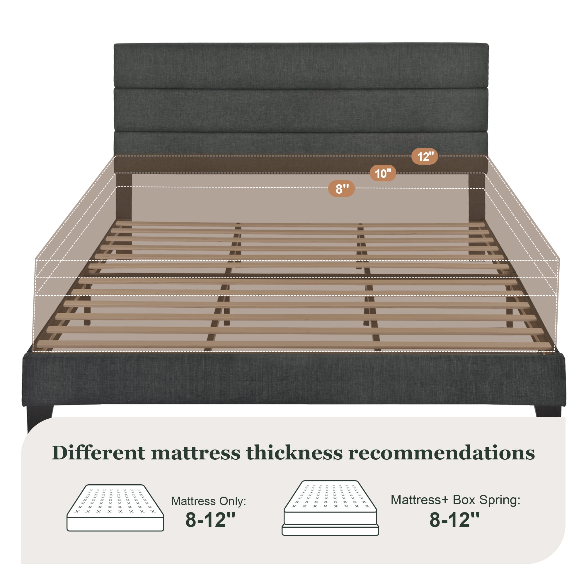 Amolife Upholstered King Size Bed Frame with Headboard, Dark