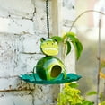 thumbnail image 4 of Frog-Shaped Metal Bird Feeder - Wrought Iron Garden Hanging Ornament, Durable Outdoor Bird Feeding Station, Cute Animal-Themed Garden Decor, Perfect Easter & Spring Holiday Accent, 7.4*5.9in, Green, 4 of 5
