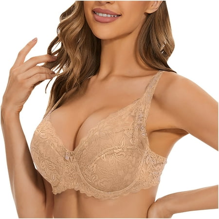 Brondbend Push Up Bras for Women Push Up Bustier Wireless Molded Cup Lace Middle-Aged and Elderly Plus Size Deep Cup Liftup Everyday Bras Soft T Shirt Bra for Evening Online Shopping Beige 95