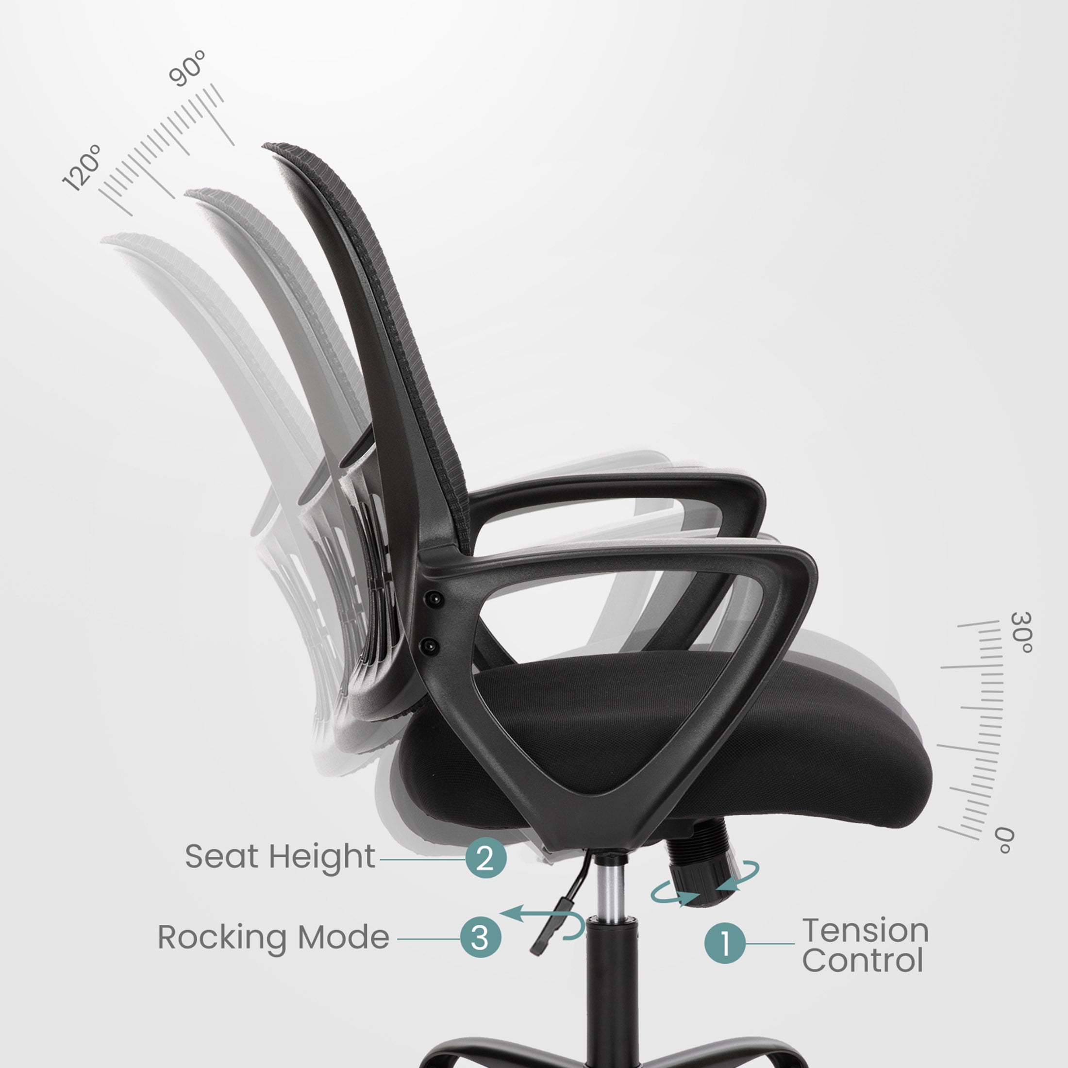 CONCETTA Ergonomic Home Office Desk Chair, Mid-Back Mesh Swivel Chairs with Wheels for Adults, Black