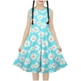 thumbnail image 2 of SGFCWSX Girls Sleeveless Dress Round Neck A-Line Casual Floral Print Summer Dresses for Kids Green Size 9-10 Years, 2 of 6