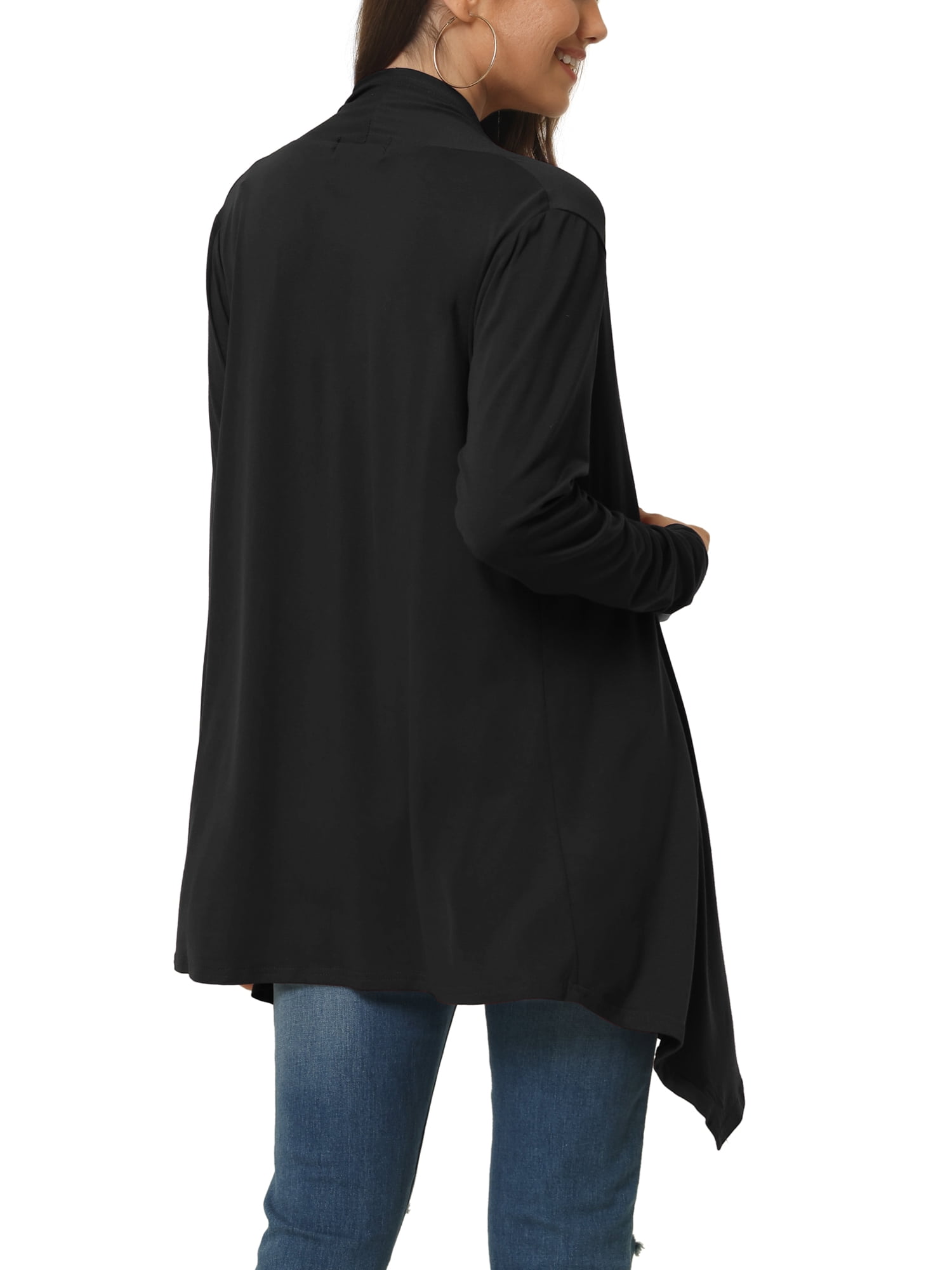 Unique Bargains Women's Spring Fall Draped Open Front Lightweight Cardigan Shrugs Boleros L Black