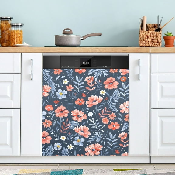Hand-drawn Flowers Dishwasher Magnet Cover Magnetic Fridge Door Cover Home Kitchen Decor 23"x 26"