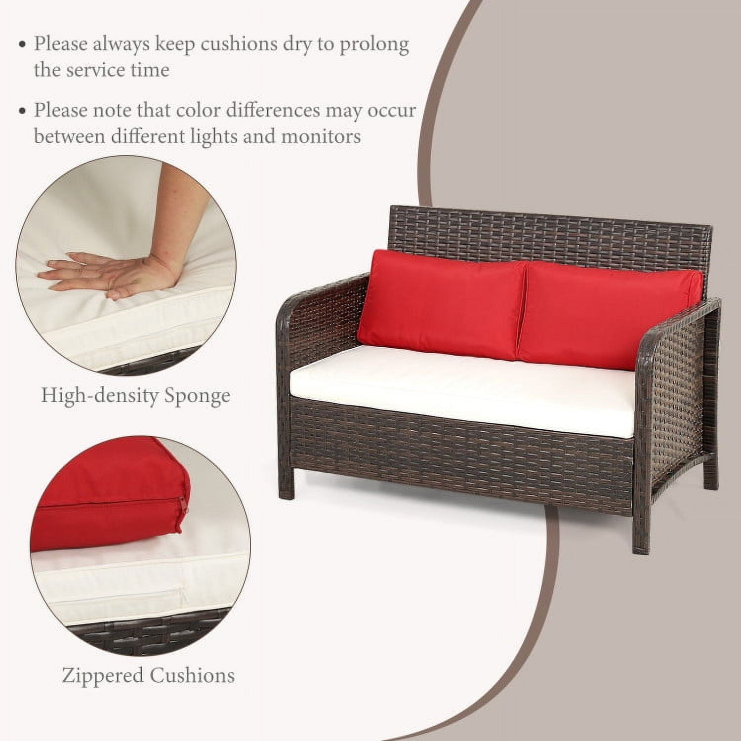 Aimee Lii 2 Pieces Wicker Loveseat Set with Coffee Table, Outdoor Patio Furniture