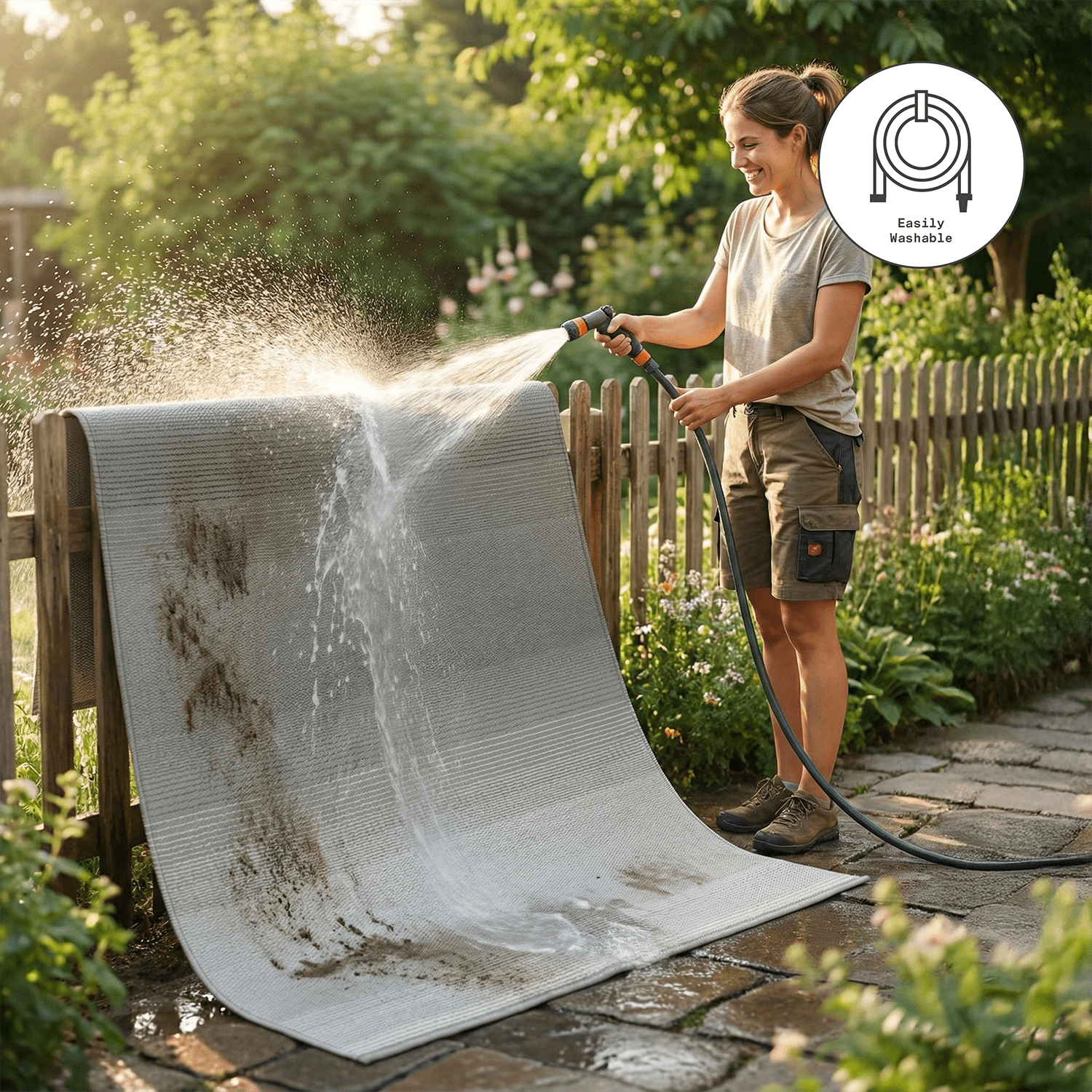 Fab Habitat Neutral Ombre Outdoor Rug - Waterproof, Fade Resistant, Crease-Free, Reversible - Premium Recycled Plastic - Patio Porch Balcony Deck - Big Sur Ash - 8x10 ft