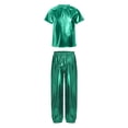 thumbnail image 6 of vastwit Kids Metallic Disco Jazz Hip Hop Dance Outfit Short Sleeve Tops with Jogger Pants Dancewear Green 120, 6 of 7