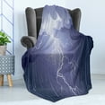 thumbnail image 4 of Night Soft Flannel Fleece Throw Blanket, Lightning Strike Thunderstorm in the Air at Dark Night Rainy Electric Force Bolts Image, Cozy Plush for Indoor and Outdoor Use, 50" x 70", Blue, by Ambesonne, 4 of 5