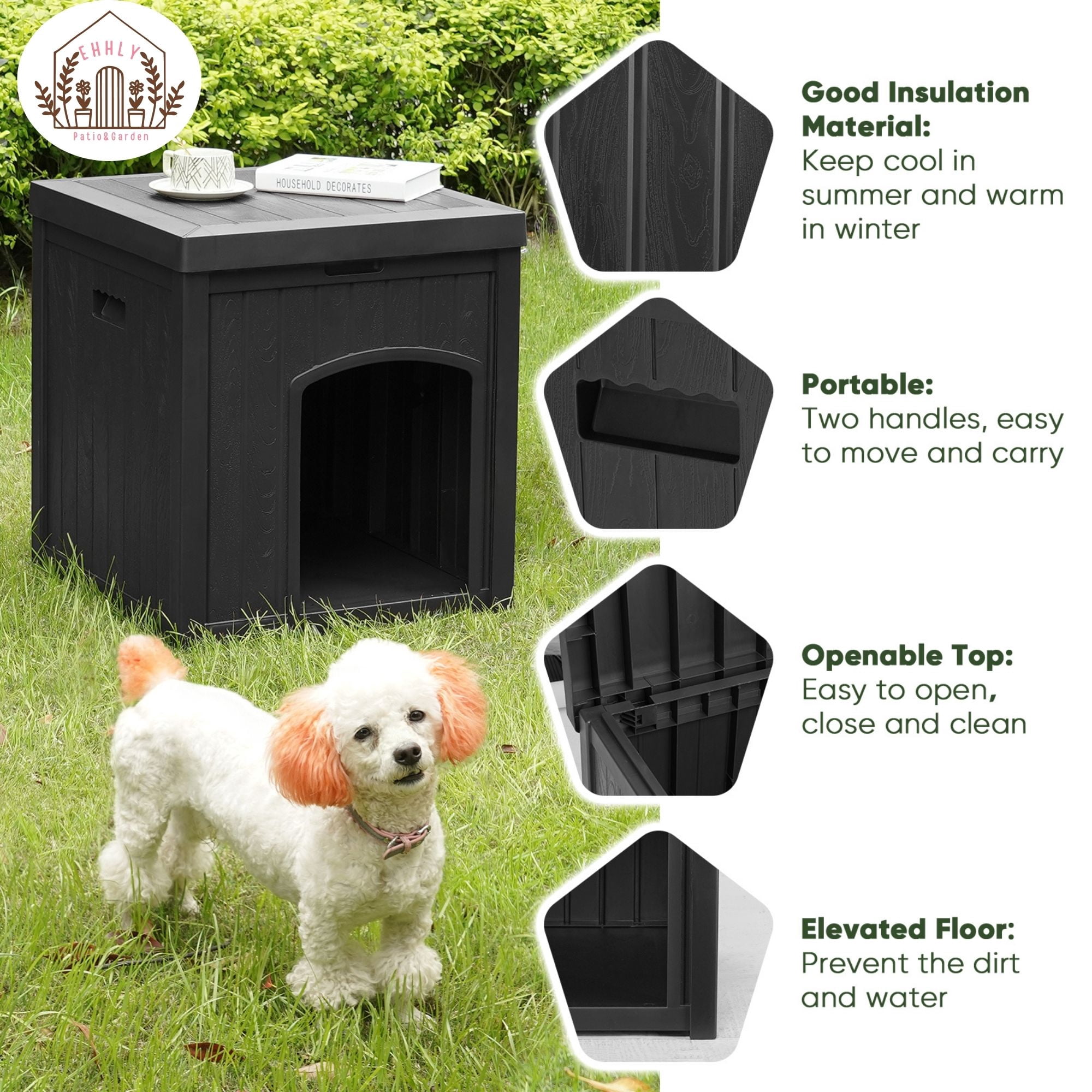 EHHLY Outdoor Cat House Waterproof, Outside Multiple Feral Cat Houses Weatherproof, Cat Litter Box Enclosure, Durable Resin Plastic, Black