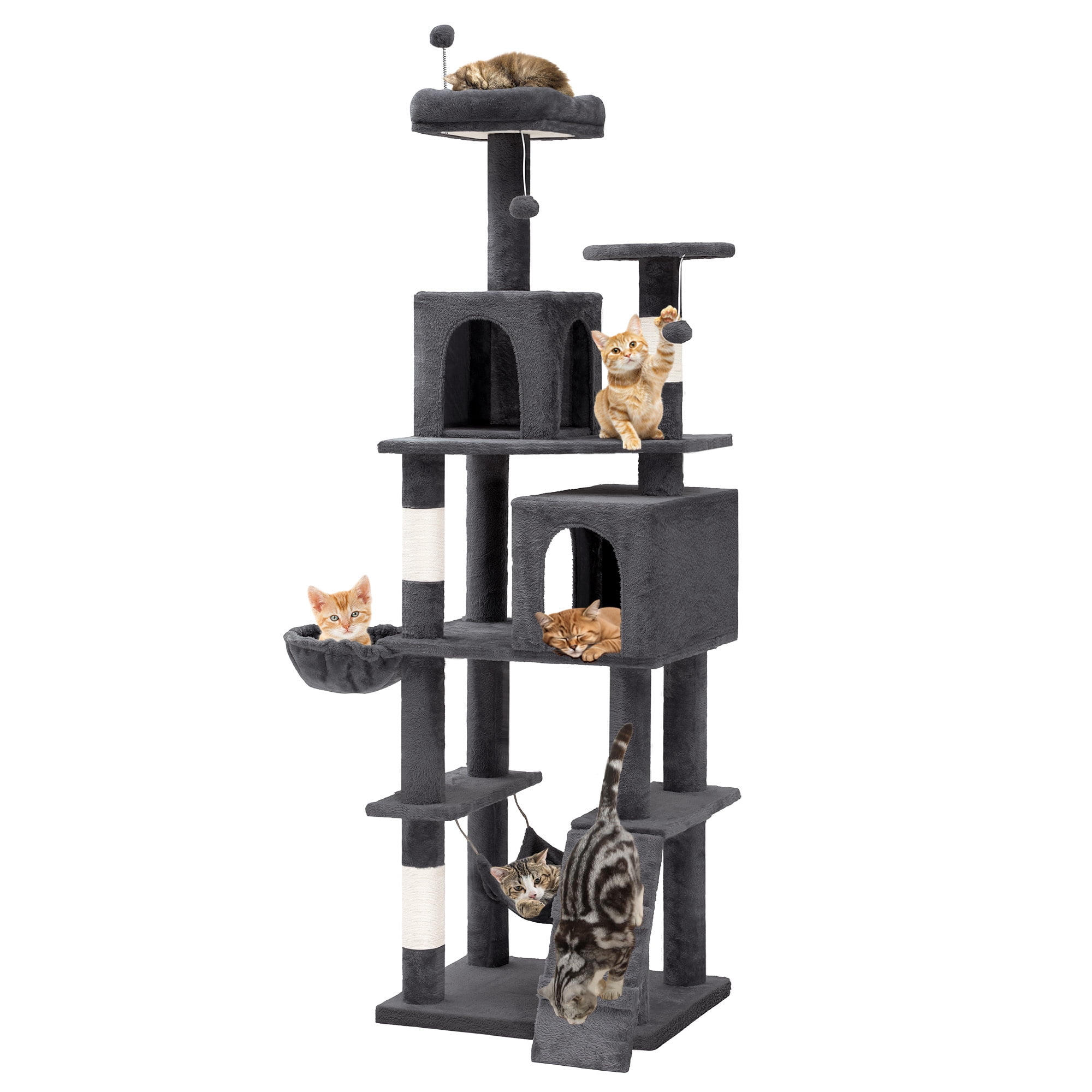 Uforic 44" Cat Tree Tower with Scratch Posts, Condo, Hammock & Toys, Dark Gray