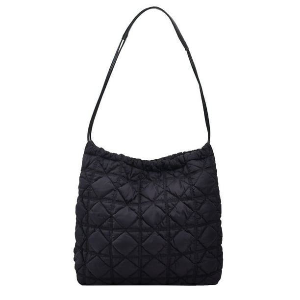 Bolso Hobo Plumón para Mujer Bolso Mano Informal Bolso para Otoño E Invierno (negro)